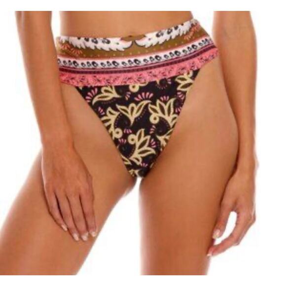 NWT Agua Bendita Lilith Antique High Waisted Bikini Bottoms Pink Boho Size XS - Picture 1 of 5